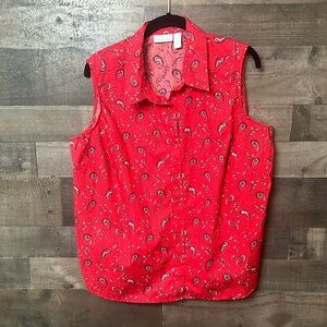 Nice Red Sleeveless Cascade Blue Button Down Shirt